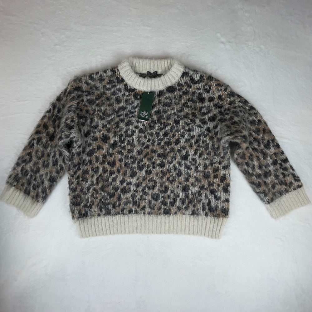 Wild Fable Holiday Sweater Women's XS Tan Leopard Print Oversized Eyelashes